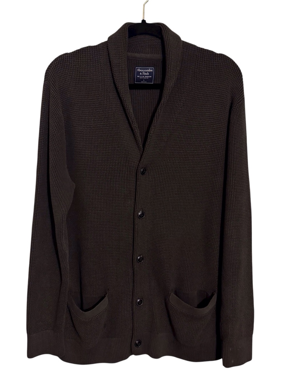 Abercrombie & Fitch Large Green Shawl Collar Cardigan Sweater Pockets Knit